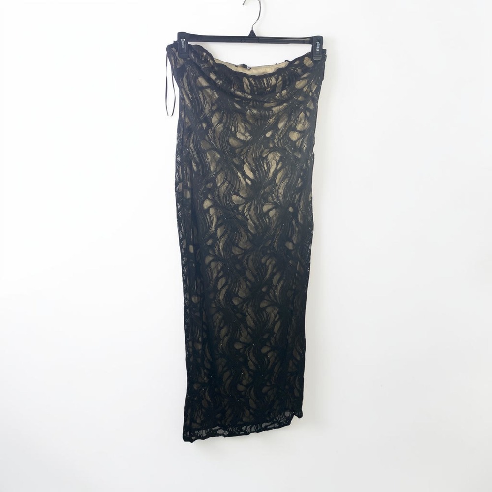 Fashion Nova Sheer Lace Maxi Dress Black Combo Rhinestone Strapless 1X